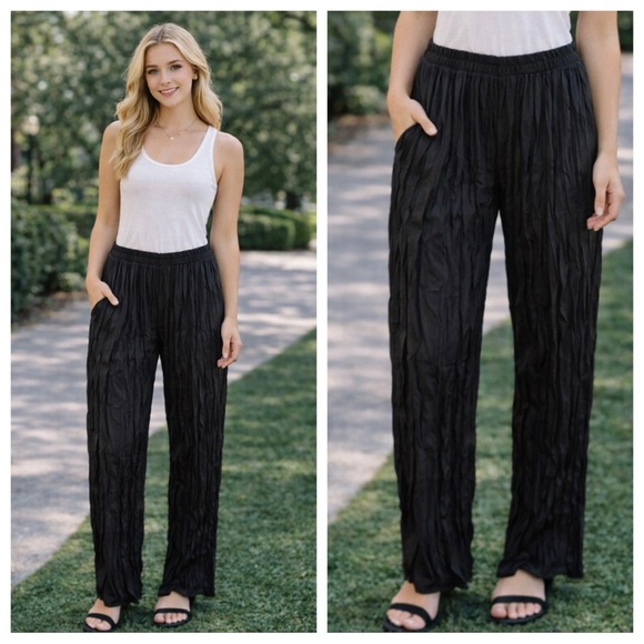 Boa Pants - Boa because of Alice Black Pleated silky Pull On Pants Size Medium 23751